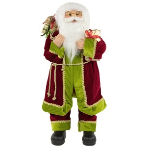 Northlight 24" Red and Bright Green Standing Santa with Presents Christmas Figure - 1 of 4