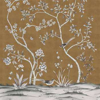 Tempaper & Co. Chinoiserie Garden Antique Gold Removable Peel and Stick Vinyl Wall Mural
