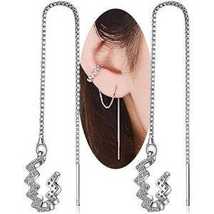 925 Silver Wave Cuff Earrings: Cubic Zirconia Wrap Tassel Dangle Earrings - 1 of 4