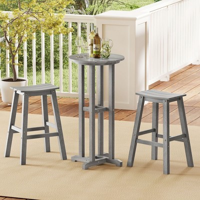 Gray HDPE Round Bar Height Patio Table with Slatted Top