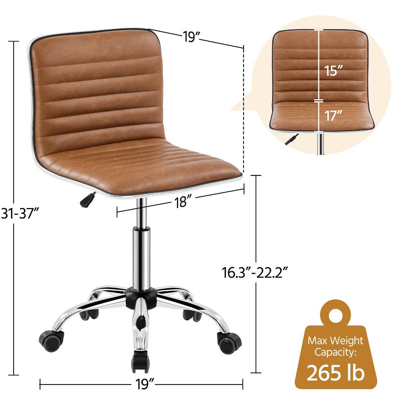 Yaheetech PU Leather Armless Office Chair Desk Chair with Wheels, 4 of 14
