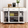 Ridstar 54.1 in. W 4 Wheels Large Kitchen Island with Rubber Wood Drop Leaf, 4 Doors & 3 Drawers For Dining Room-White - 2 of 4