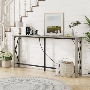 73.2" Farmhouse Console Table,Narrow Long Sofa Table with Charging Station - 1 of 4