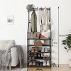 SEVOBAL 3-IN-1 16 Pairs 5-Tier Shoe Rack Shoe Storage Shoe Orgonization for Entryway, Narrow Shoe Rack, Coat Racks with 8 Hooks, Black, 43"*28"*8.5" - 3 of 4
