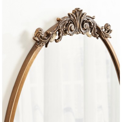 Antique Gold Oval Baroque Vanity Wall Mirror with Ornate Crown