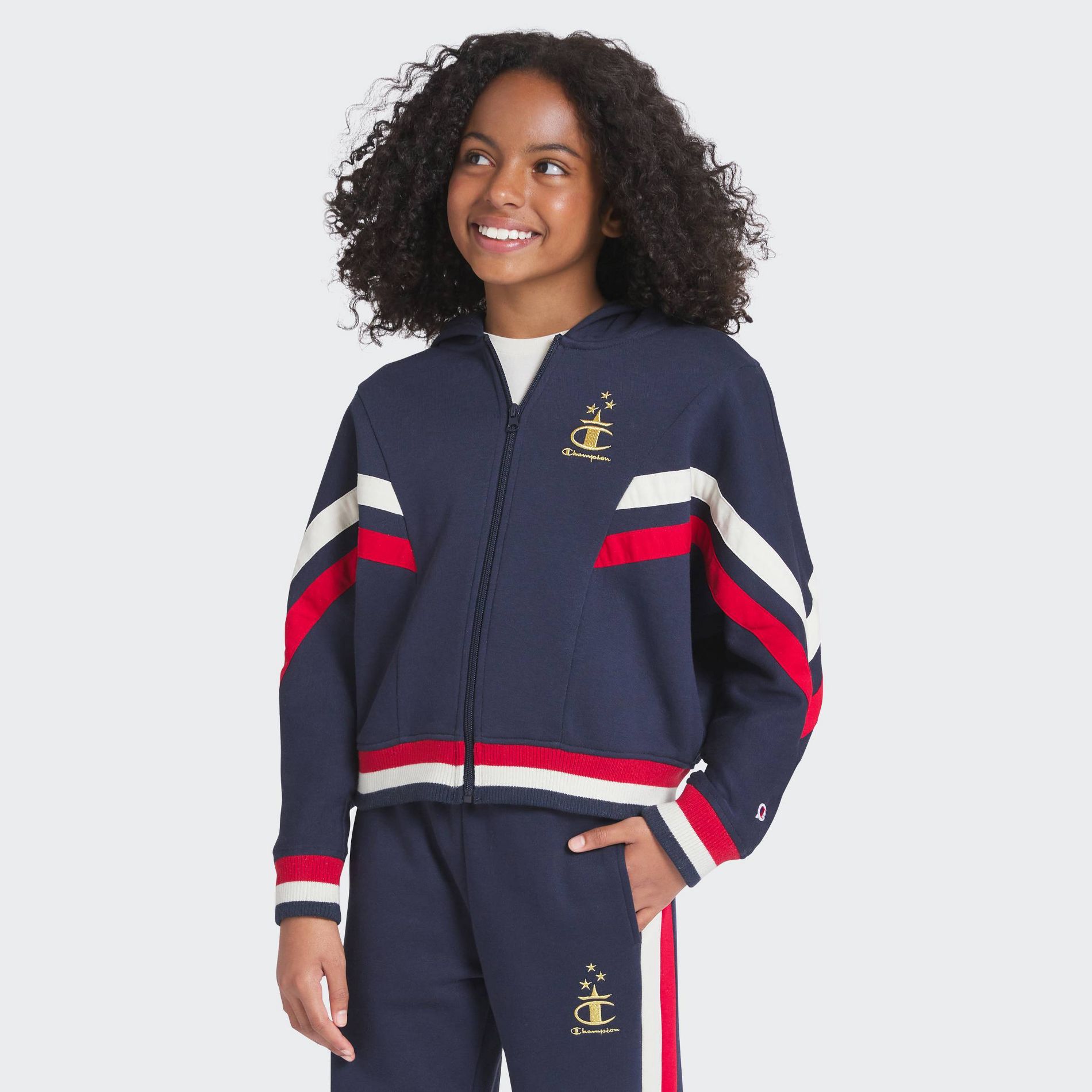 Champion Girls' Tech Fleece Zip Hoodie - Navy Blue M
