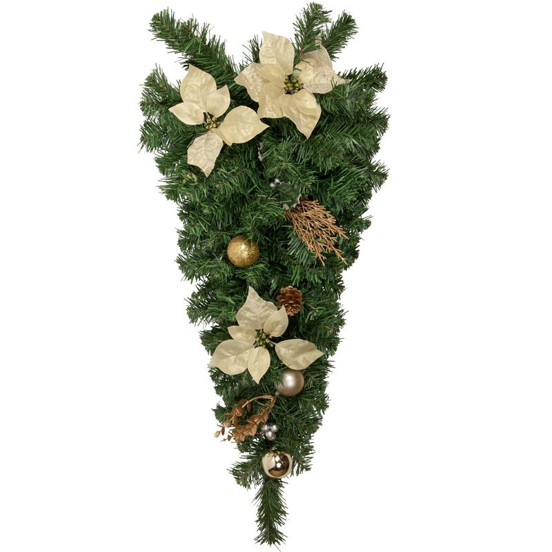 Northlight 34" Unlit Gold Poinsettia and Pinecone Artificial Christmas Teardrop Swag, 1 of 5