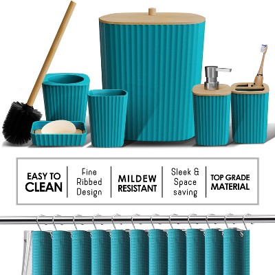 Teal Plastic and Bamboo 20-Piece Bathroom Accessories Set