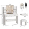 Vanity Desk with Mirror and Lights, Makeup Vanity Set w/Desk and Stool, Power Outlet, Makeup Vanity Desk with 6 Storage Shelves, 2 Large Drawers - 2 of 4