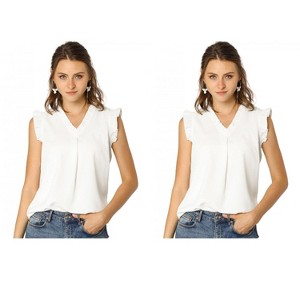 Allegra K Women's Ruffled Sleeveless Work Business Vintage Blouses 2 Packs - 1 of 4