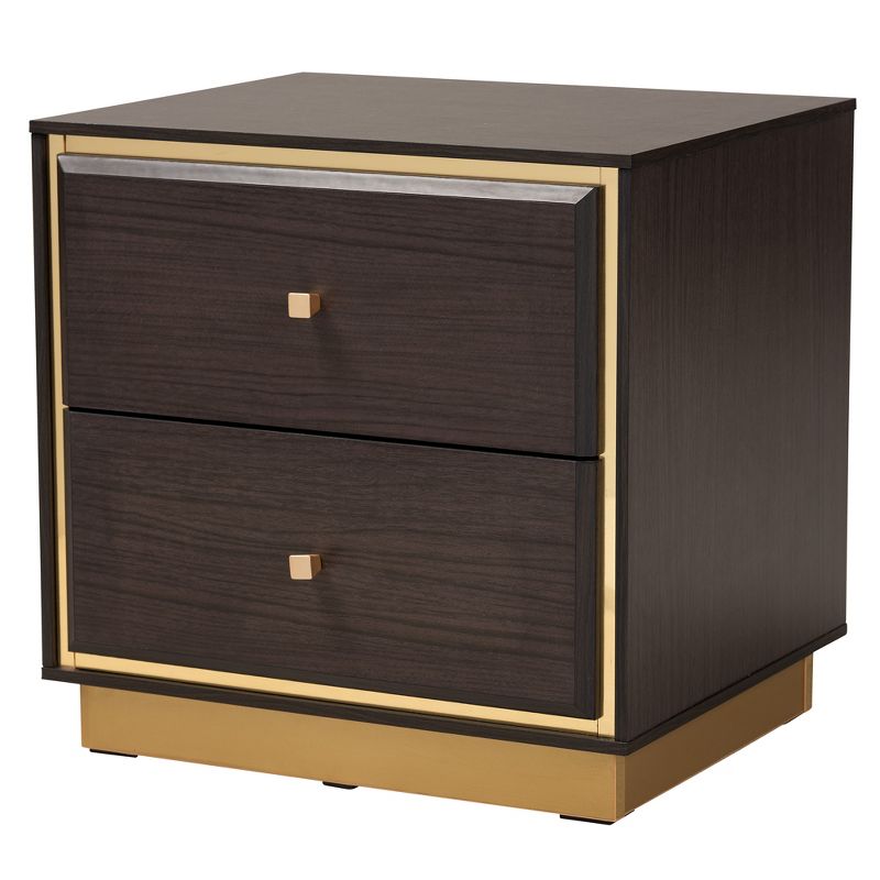 Baxton Studio Arcelia Contemporary Glam and Luxe Two-Tone Dark Brown and Gold Finished Wood Queen Size 3-Piece Bedroom Set, 5 of 11