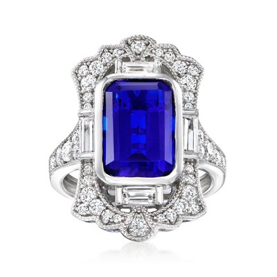 Ross-Simons 4.00 Carat Simulated Sapphire Ring With 1.20 ct. t.w. Czs in Sterling Silver