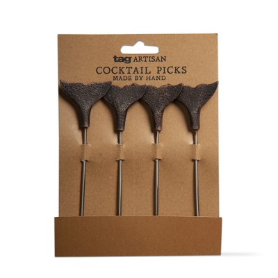 tagltd Whale Tail Cocktail Pick Set Of 4 Stainless Steel With Rustic Black Finish Reusable