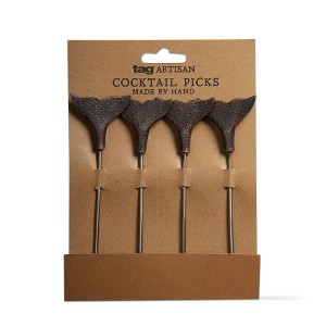 tagltd Whale Tail Cocktail Pick Set Of 4 Stainless Steel With Rustic Black Finish Reusable - 1 of 1