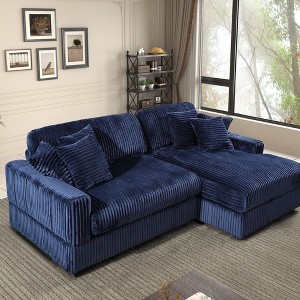 Modern Corduroy Blue Corner sofa Sleeper Sofa Couch With Comfy Deep Seat and 6 Pillows - 1 of 4