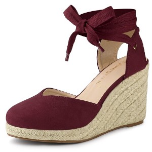 Allegra K Women's Closed Round Toe Espadrilles Wedges Tie Up Sandals - 1 of 4
