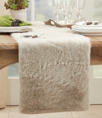 Gray Faux Fur Polyester Table Runner, 15" x 54"
