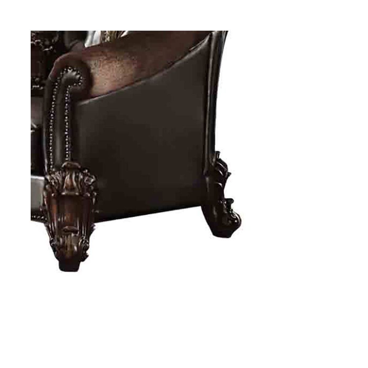 67" Vendome II Sofa Two Tone Dark Brown Synthetic Leather and Cherry Finish - Acme Furniture: Baroque Inspired, Crystal Button Tufting - thumbnail 4