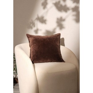 Kumasinova 19x19 Inches Square Stonewashed Cotton Velvet Throw Pillows,Couch Pillows with Decorative Handstiched Edges,Decorative Pillows for Bed - 1 of 4