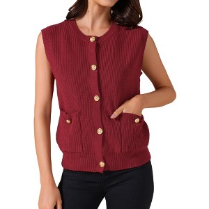 INSPIRE CHIC Women's Button Down Sleeveless Knit Trendy Casual Sweaters Vest Cardigans - 1 of 4