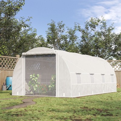 Outsunny White Walk-In Tunnel Greenhouse with Zippered Door and Mesh Windows