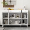 FUFU&GAGA White Buffet Sideboard with Geometric Carved Glass Doors - Ample Storage for Dining Room Storage Kitchen Cabinet Dresser - 2 of 4