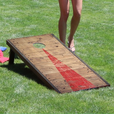 Rustic Wood Cornhole Set with Bean Bags and Carrying Case
