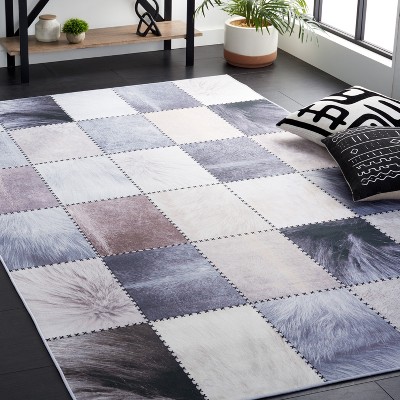 Beige/Grey Faux Fur Rectangular 4' x 6' Rug