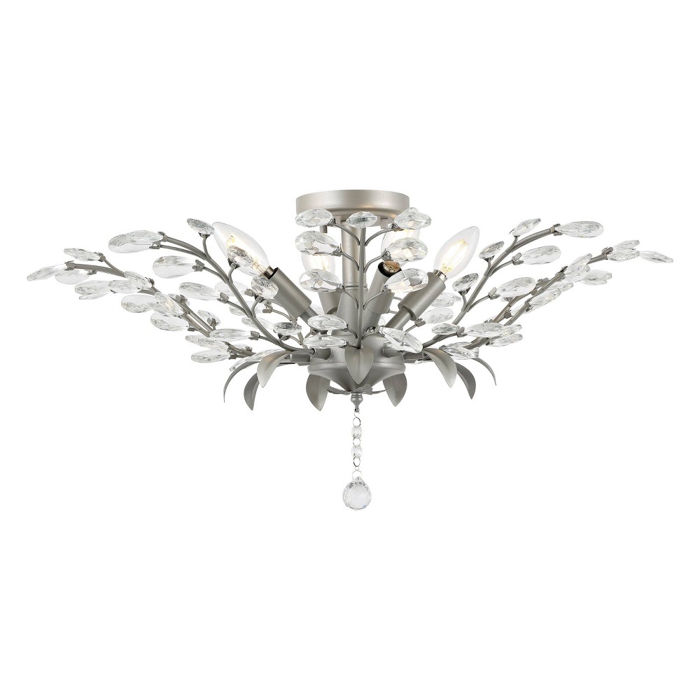 Photos - Chandelier / Lamp JONATHAN Y JONATHAN Y 26" 4-Light Elisana Contemporary Bohemian Iron/Acrylic LED Semi Flush Mount Silver Gray/Clear : Crysta