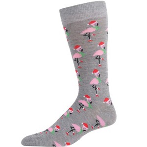 Memoi Men's Christmas Festive Flamingo Bamboo Blend Crew Socks - 1 of 4
