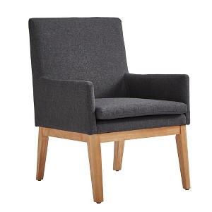 Inspire Q Set of 2 Mila Mid Century Wood Base Accent Chairs Linen Charcoal Black, Grey Black