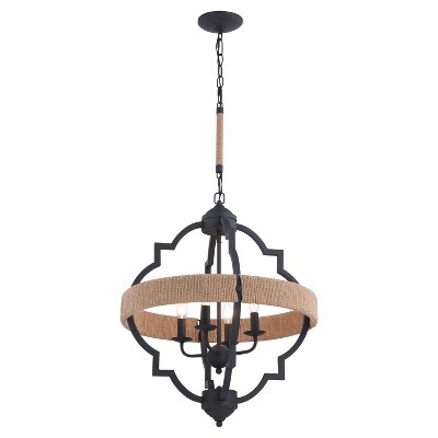 VAXCEL Beaumont Gray and Natural Rope Farmhouse Cage Pendant Light