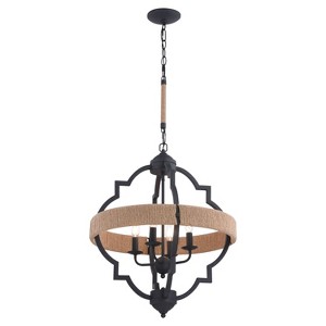 VAXCEL Beaumont Gray and Natural Rope Farmhouse Cage Pendant Light - 1 of 4