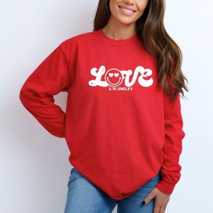 S.W.Smiley Love Cursive - Women's Garment Dyed Long Sleeve Graphic T-Shirt - 1 of 4