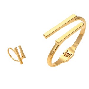 Gold Alloy Minimalist Bracelet and Ring Set for Women - 1 of 4