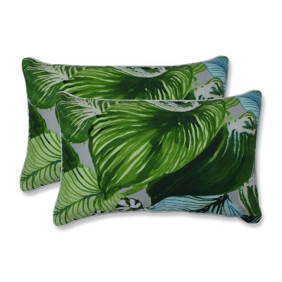 2pk Lush Leaf Jungle Rectangular Throw Pillows Green - Pillow Perfect