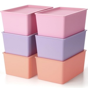 Aoibox Colorful Plastic Storage Bins with Lids Stackable Containers 6 Pack for Organizing Shelves Closet Office Home - 1 of 4