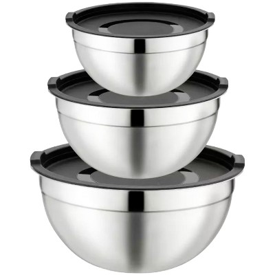 Stainless Steel Mixing Bowls with Lids, Set of 3 Durable Rust Resistant for Nonslip Nesting Mixing Bowl Set for Cooking, Baking, Meal Prep and Storage