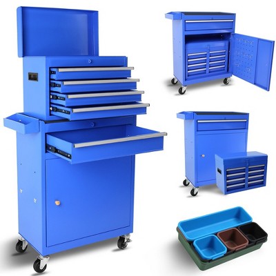 5-Drawer Rolling Tool Chest With Lockable Wheels, Adjustable Shelves, Drawers, Anti Slip Pads Removable Tool Storage Cabinet