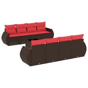 vidaXL 9 Piece Garden Sofa Set with Cushions - Brown and Red - 1 of 4