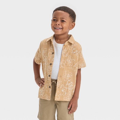 Toddler Boys' Floral Print Gauze Woven Shirt - Cat & Jack™ Tan