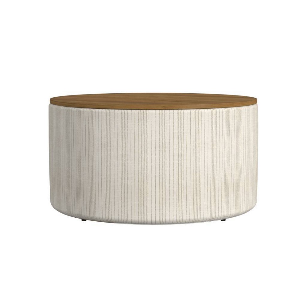 Photos - Pouffe / Bench Wood Top Storage Ottoman Cream/Marigold Pinstripe - HomePop