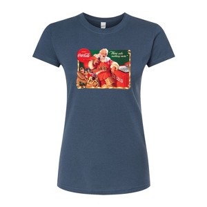Women's - Coca-Cola - Vintage Santa With Coca Cola Ice Cooler Fitted Graphic T-Shirt - 1 of 3