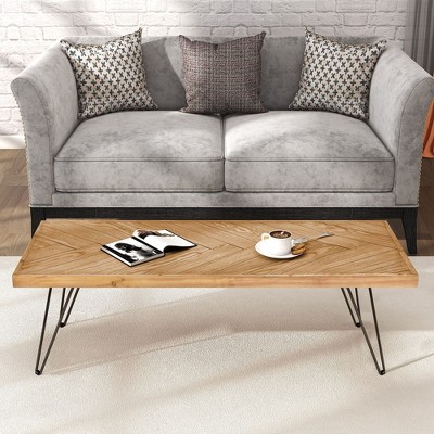 Modern Coffee Table With Chevron Pattern Metal Legs Easy Assembly Tea Table For Living Room Dining Room Bedroom