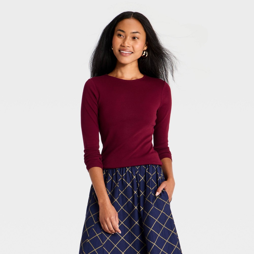 Women's Refined Ribbed Top - A New Day™ Burgundy S