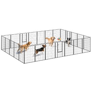 PawHut Dog Playpen for Indoor and Outdoor, 24 Panels Puppy Playpen with Lockable Door, DIY Shape Pet Exercise Fence for Multiple Dogs, Black - 1 of 4