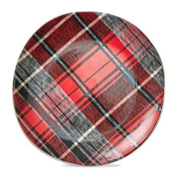 tagltd Winter Sketch Collection Red and Black Plaid Stoneware Dinner Plate Dishwasher Safe, 11 inch