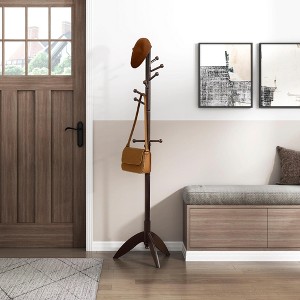 NAYSAYE Coat Hanger Solid Wood Freestanding Coat Rack with 11 Hooks for Entryway Bedroom or Living Room, Dark Brown, 17.5"*17.5"*70" - 1 of 4