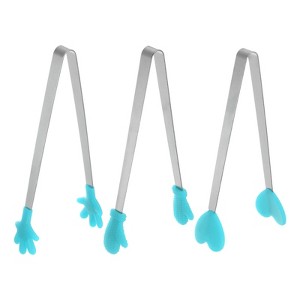 Unique Bargains Stainless Steel Silicone Tips Heart Hand Glove Shape Mini Food Tongs 3 Pcs - 1 of 4
