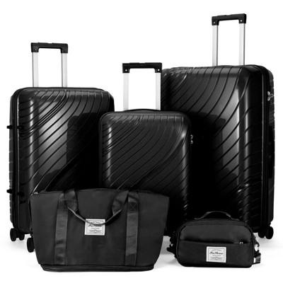 Karl Home Luggage Sets 5 Piece Hardside Hard Shell Travel Suitcases with TSA Lock Black